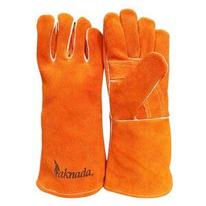 PAKNADA Leather Welding Gloves 14inch Orange Heat, Flame Resistant Safety Gloves